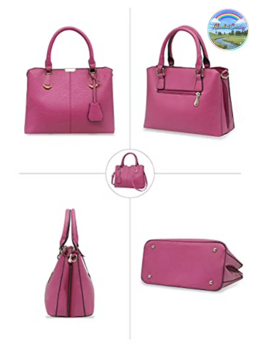 Faux Leather Satchel Handbag Top Handle Tote Work Bag